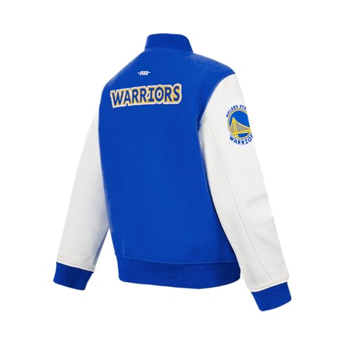 Pro Standard BIG KIDS NBA GOLDEN STATE WARRIORS CLASSIC CHENILLE VARSITY JACKET ROYAL BLUE/WHITE L - Image 4