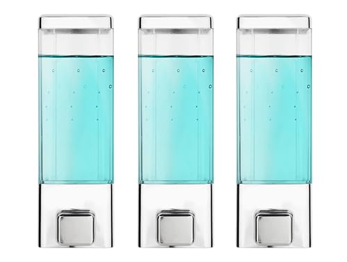 BATH GURU ABS Plastic 350 Ml Liquid Soap Dispenser Shampoo Sanitizer Dispenser Shower Gel Dispenser Chrome Plated Soap Dispenser for Bathroom Kitchen (Pack of 3)