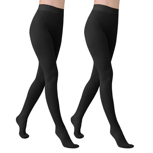 Image of YAGAXI Fleece Lined Opaque Tights for Women - 2 Pairs 200D Warm Winter Pantyhose with Control Top