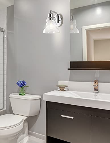 Image of JONATHAN Y 6.5 inch Chrome Modern Industrial Rustic 1-Light LED Vanity Light with Clear Glass Shade, Vintage Wall Sconce for Bathroom Kitchen Hallway, LED Bulb Included (JYL3544B)