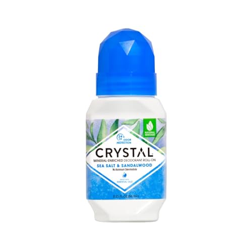 CRYSTAL Mineral Deodorant Roll-On Sea Salt & Sandalwood Body Deodorant With 24-Hour Odor Protection, Aluminum Chloride & Paraben Free, 2.25 FL OZ