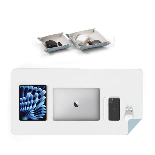 Image of Bellblock Large Extended Desk Mat /Mouse Pad /Gaming Mouse Pad | Vegan PU Leather | Anti-Skid, Non-Skid, Reversible Splash-Proof | Blue & Tan | 90cm x 45cm (Pack of 1) (DM4, 90 x 45cm Combo)