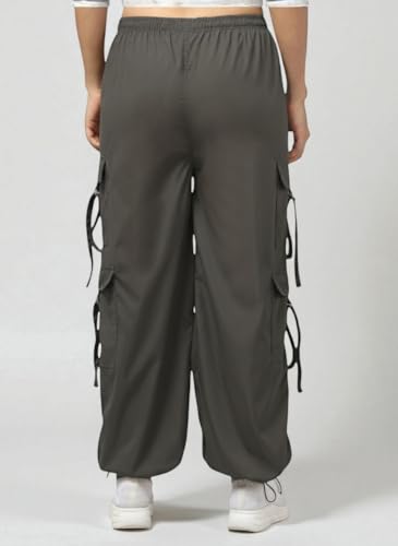 Image of SQew Women's High Waist Baggy Cargo Pants | Loose Fit Parachute Utility Trousers with Multiple Pockets | Casual Streetwear Pants