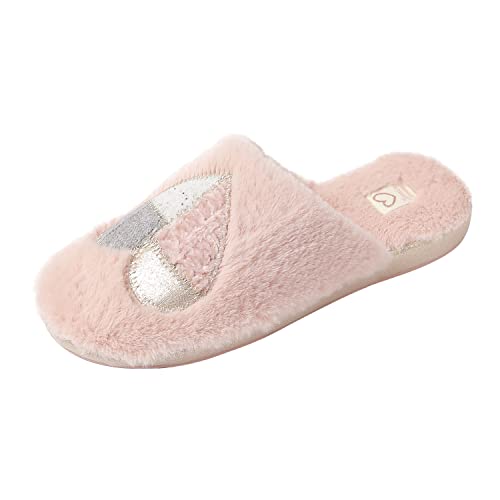 JOMIX Winter Hausschuhe Damen Flauschige Pantoffeln mit Herz Baumwolle Warme Plüsch Hausschuhe Indoor ( Rosa, 41 EU ) Cover