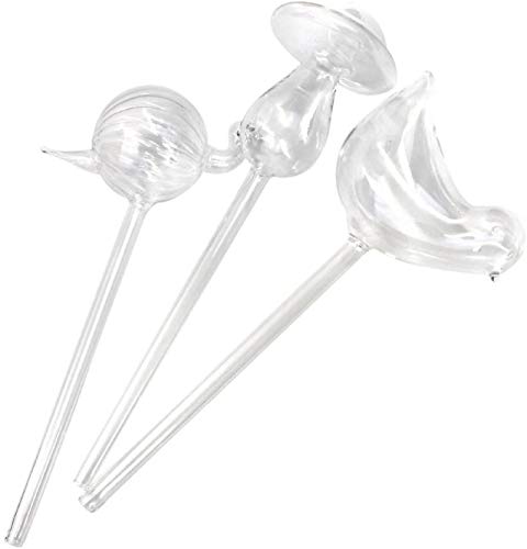 M-Aimee 3-Pack Hand Blown Clear Glass Cute Watering Aqua Globes Small Plant Watering Bulbs Mini Self,Bird,Mushroom,Snail Shape Design