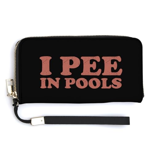 I Pee in Pools Leather Wallet Fashion Bifold Purse Long Pouch with Wrist Strap for Men Women