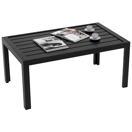 Outsunny Table Basse de Jardin Table d'appoint de Patio rectangulaire avec Cadre en Acier et Plateau à Lattes, pour extérieur, terrasse, Balcon, 101,5 x 61 x...