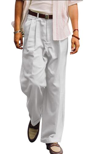 Men's Casual Cotton Pants Elastic Waist Lightweight Cotton Trousers Summer Beach Yoga Pants with Pockets