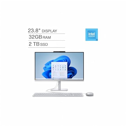 Image of Lenovo A100 23.8 inch FHD All-in-One Desktop Computer, Intel N100 Processor, 32 GB RAM, 2 TB SSD, Windows 11 Pro, Wi-Fi 6, Bluetooth, Integrated Webcam, HDMI, Wired Keyboard & Mouse, Business AIO PC