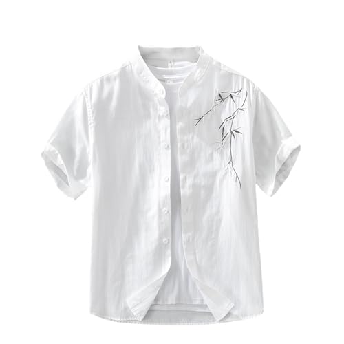Chemise col montant homme coupe ample et légère style japonais manches courtes respirante