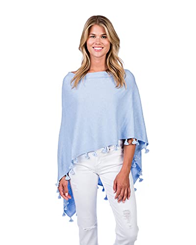 Caroline Grace by Alashan Cashmere Blend Tassel Trim Dress Luxe Topper Poncho -One Size -Lightweight, Soft,Cozy & Versatile