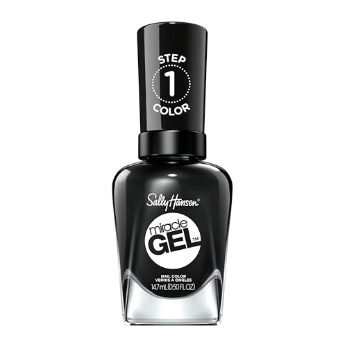 Sally Hansen Miracle Gel Nagellack ohne künstliches UV-Licht Blacky O, Schwarz, mit intensiv glänzendem Gel-Finish, Nr. 460, (1 x 14,7 ml)