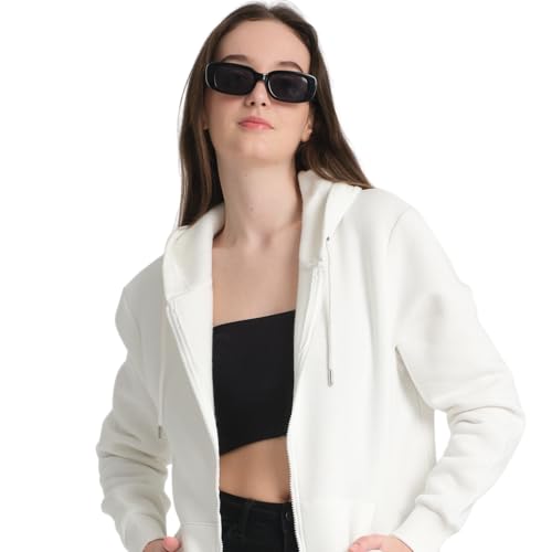 Sweat à capuche femme chaud et zippé DIVINA blanc intérieur peluche