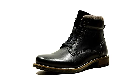Image of Hx London Leather Men Black Stylish High Top Laceup Boot