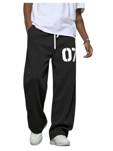 Boy's Wide Leg Sweatpants Number Graphic Drawstring Waist Baggy Casual Sweat Track Pants