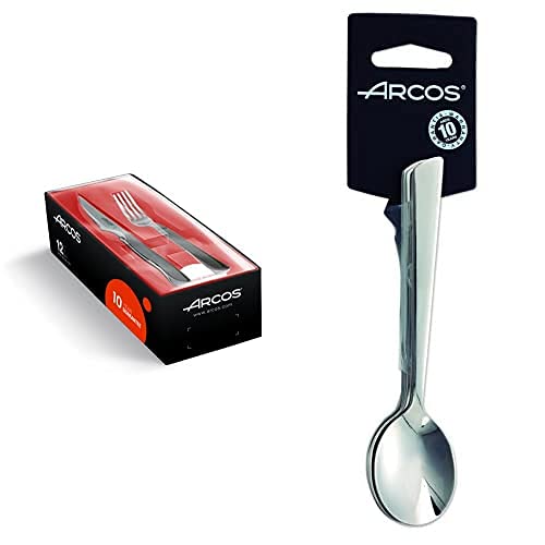 Arcos Serie Cuchillos De Mesa, Juego 12 Uds Cuchillo Chuletero, 6 Uds. + Tenedor, 6 Uds + Serie Toscana, Juego De Cucharas Para Café, 6 Cucharas, Color Plata