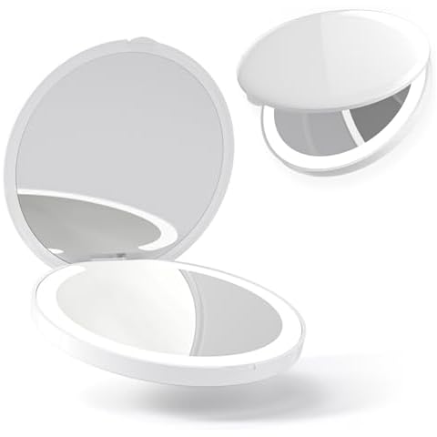 VELMADE Makeup Pocket Mirror, 1X/3X Magnification Lighted Makeup Mirror with Touch Dimming Cover
