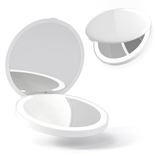 Espejo de Bolsillo para Maquillaje con Luz y Aumento 3X