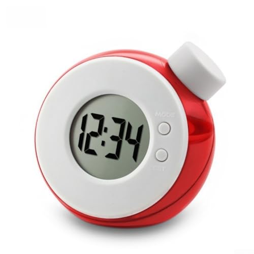 Reloj activado por agua con movimiento silencioso, hora digital, visualización de fecha y cronómetro para uso doméstico u oficina (rojo)