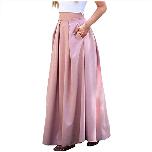 Women's High Waist Pleated A-Line Swing Skirt with Pockets Business Dressy Flowy Business Work Vintage Loose Midi Skirt