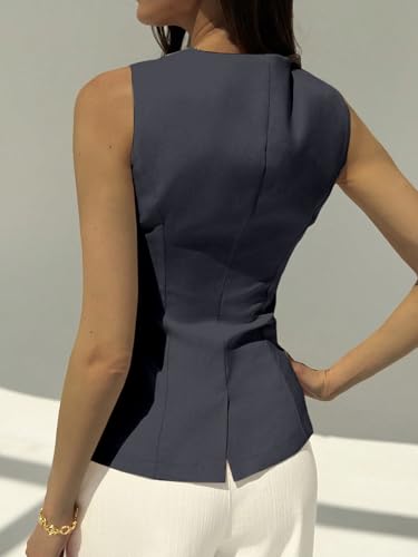 Image of Aahwan Brown Solid Modern Sleeveless Fitted Waist Slim Round Neck Blazer& Top for Women's & Girl's