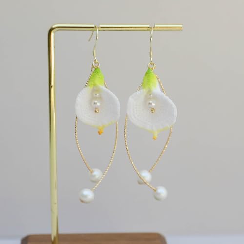 Handmade Calla Lily Dangle Earrings – Micro-Crochet Flower, 14K Gold-Plated Hooks, Lightweight Bridal & Bridesmaid Jewelry Gift for Women3