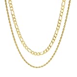 CunYu Collar de cadena para hombre y mujer, cadena cubana de acero inoxidable/Figaro/cadena de espiga, juego de regalo, 40,6 cm, 50,8 cm, 55,9 cm, 60,96 cm, 16IN/18IN, Acero inoxidable, Sin piedra