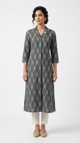 Image of Cotton Pochampally ikat unstitched blouse, Kurthi, long frock fabric material for women (1 meter, 2 meters & 3 meters)