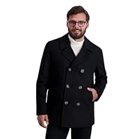 Nautica Men's Peacoat Wool Blend Double Breasted Winter Coat Pea, Black, XL