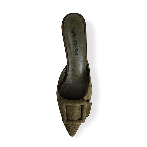 Image of Fericzot Mule Slippers for Women,Slingback Buckle Pumps Pointed Toe Kitten Heels Shoes Slides Backless Dress Sandals