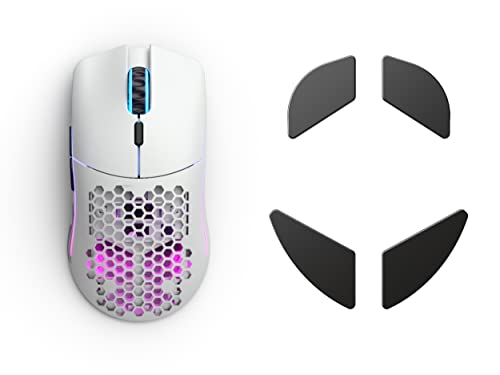 (Mouse + Ceramic Feet) Glorious Model O- (Minus) Wireless Gaming Mouse (Matte White) + Glorious PC Gaming Mice Feet - Skates & Floats for Model O/O-(Minus) - Polished Ceramic Feet (Bundle)