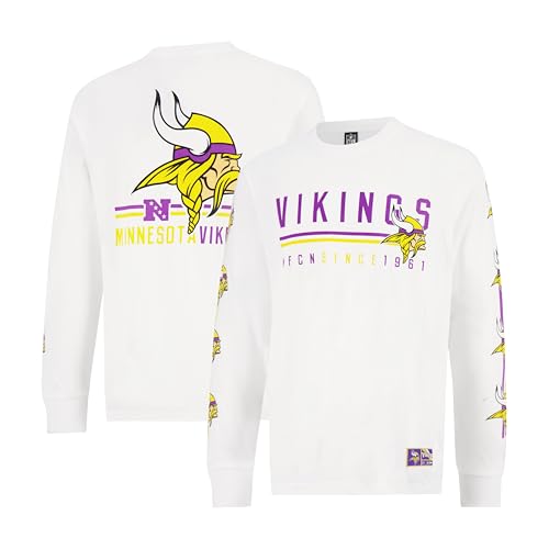Ultra Game NFL Official Adults Super Soft Supreme Long Sleeve T-Shirt - Unisex, Minnesota Vikings, White Updated, Large