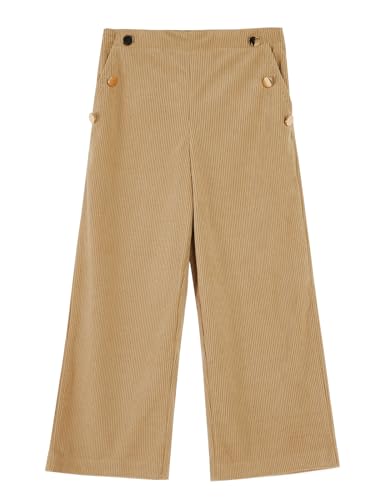 Image of Haloumoning Girls Wide Leg Corduroy Pants Kids Elastic Waist Gold Button Trousers with Pockets 5-14 Years
