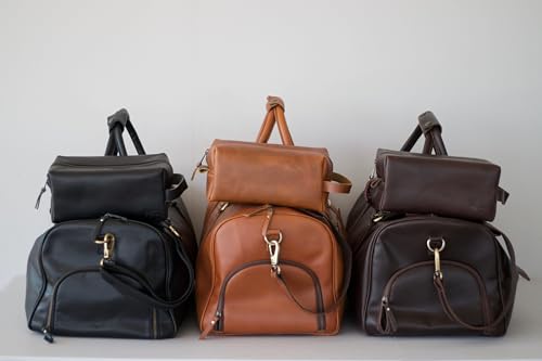 Personalized Duffle Bag Toiletry Kit Bag Luggage Tag Combo Gift, Mens Duffle Bag, Leather Duffel, Groomsmen & Christmas Gift, Fathers Day Gift3