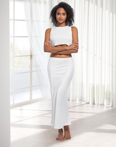 Image of Long Half Slip for Women Under Dress Satin Slip Skirt Extenders Underskirt