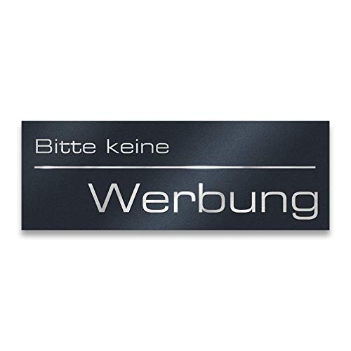 Metzler Edelstahl Briefkastenschild "Bitte keine Werbung" - Anthrazit RAL7016 Pulverbeschichtet matt - Türschild mit selbstklebender Rückseite - Größe: 8,5 x 3 cm Cover