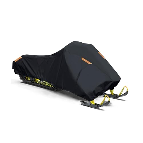 Snowmobile Cover Heavy Duty 420D Oxford Universal Trailerable Snowmobile Storage Cover Compatible with P-olaris Ski-Doo A-rctic Cat Y-amaha L-ynx C-amso C-FMOTO (Black 115 L x 51 W x 48 H)