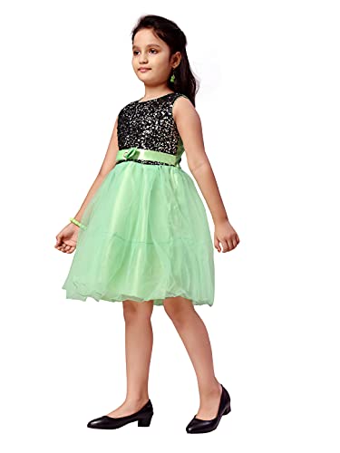 Image of MUHURATAM Girl's Net Fit and Flare Knee-Length Dress