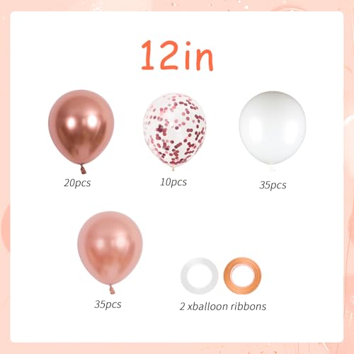 Image of 100pcs Rose Gold confetti Balloons, 12 inch White and Rose Gold Confetti Party Balloons for Wedding, Bridal Baby Shower, Princess Birthday, 2025 Graduation Party Decorations