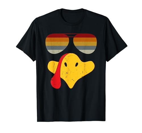 Funny Turkey Face Thanksgiving Retro Vintage Sunglasses T-Shirt