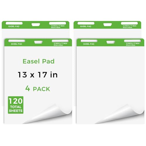 DINGIXOC Mini Easel Pads 13 x 17 Inch 4 Pack Non-Stick Flip Chart Paper for Teacher Training Presentations or Brainstorming 30 Sheets/Pad Fits Most Easel Stands (White)