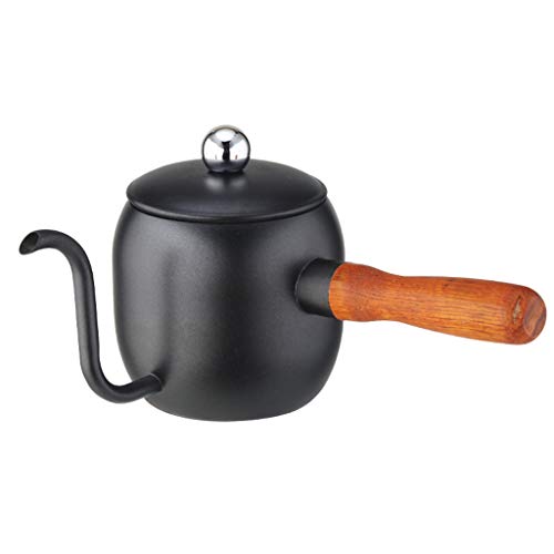 Horoshop Mini chaleira de café com gotejamento de aço inoxidável de 500 ml com cabo de madeira