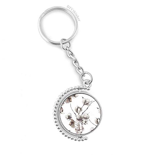 Porte-clé fleurs blanches dessin art plante multicolore idée cadeau rotatif