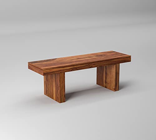 Image of Solid Wood Bench for Living Room | Sheesham Wooden Bench for Sitting, Home, Balcony Garden Banch and Outdoor, 2 Seater Dining Bench for Dining Table in Honey Finish
