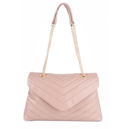 Image of Quilted Crossbody Bag for Women, Soft Vegan Chevron Purses, Trendy Shoulder Handbags with Flap