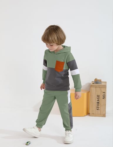 Image of Boys Clothes Long Sleeve Color-blocked Hoodie Top and Pants 2PCS Winter Sweatsuits Fall Boys Outfits 2-8 Years