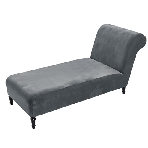 Velvet Chaise Lounge Cover Indoor Armless Chaise Slipcover Luxury High Stretch Ultra Soft Lounge Chair Covers Modern Machine Washable Chair Cover for Living Room Bedroom Furniture, Dark Grey
