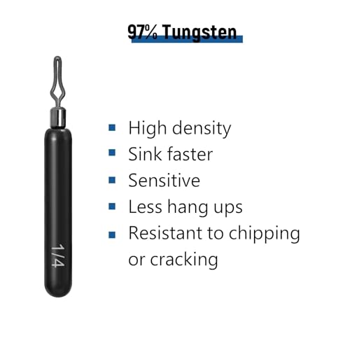 Fishfun 12Pcs Tungsten Drop Shot Weights Sinkers for Bass Fishing, Tungsten Dropshot Fishing Weights, Black Tie On Skinny, 1/4 oz by Fishfun - Image 2
