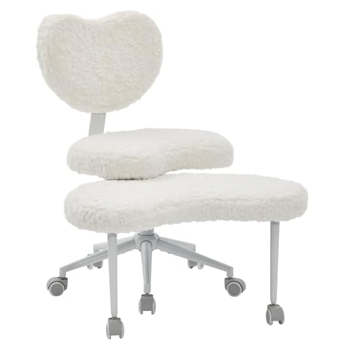 Image of Flexible Seating Chair for Home Office: 10+ Positions Active Sitting - 4.2 inch Thick Cushion & 360 Footstool for Meditation & ADHD Focus - Beige Faux Fur
