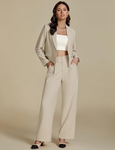 luvamia Suits for Women 2 Piece Sets Business Casual Outfits Dressy Cropped Blazer Wide Leg Pants Suit Office Work 6